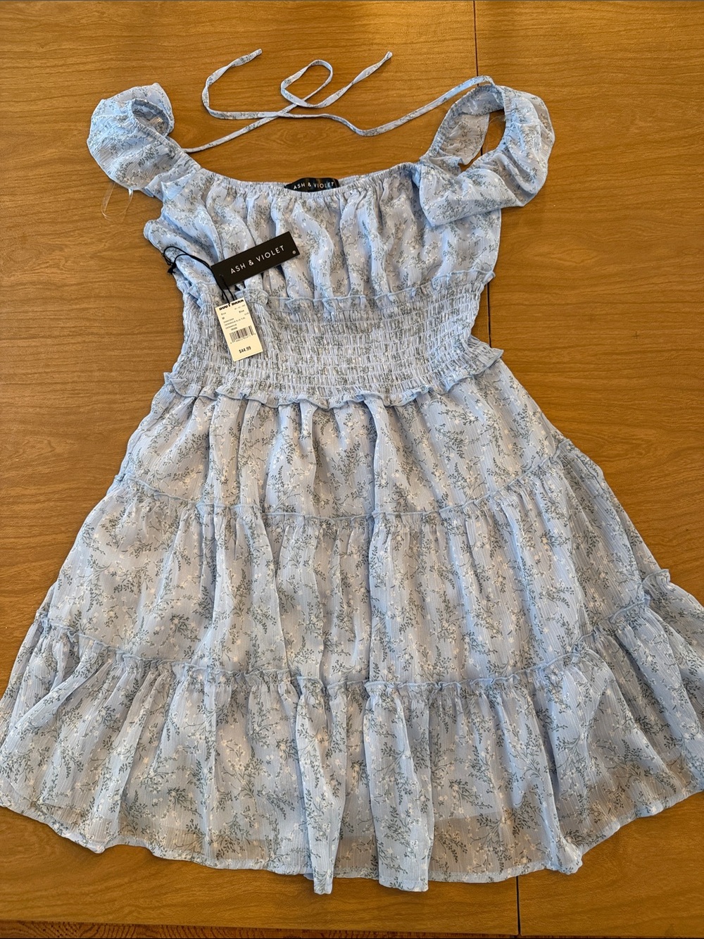 Ash & Violet Light Blue Floral Smocked Tiered Casual Dress